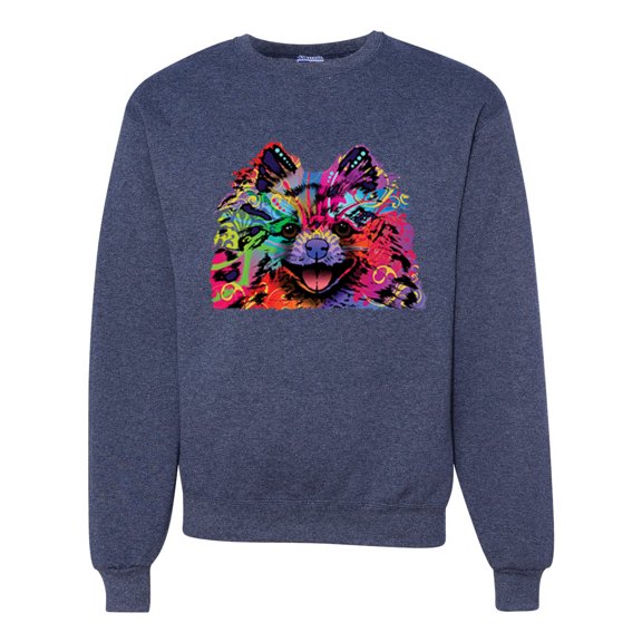 Wild Bobby, Colorful Rainbow Pomeranian Dog Animal Lover Unisex Crewneck Graphic Sweatshirt, Vintage Heather Navy, Medium
