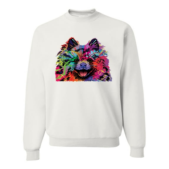 Wild Bobby, Colorful Rainbow Pomeranian Dog Animal Lover Unisex Crewneck Graphic Sweatshirt, White, Small