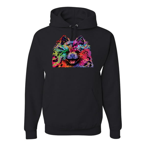 Wild Bobby, Colorful Rainbow Pomeranian Dog Animal Lover Unisex Graphic Hoodie Sweatshirt, Black, Small