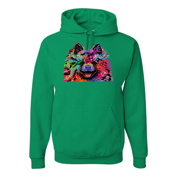 Wild Bobby, Colorful Rainbow Pomeranian Dog Animal Lover Unisex Graphic Hoodie Sweatshirt, Kelly, X-Large