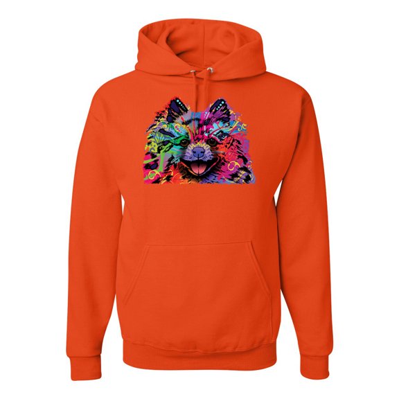 Wild Bobby, Colorful Rainbow Pomeranian Dog Animal Lover Unisex Graphic Hoodie Sweatshirt, Orange, X-Large