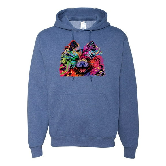 Wild Bobby, Colorful Rainbow Pomeranian Dog Animal Lover Unisex Graphic Hoodie Sweatshirt, Vintage Heather Blue, 3XL