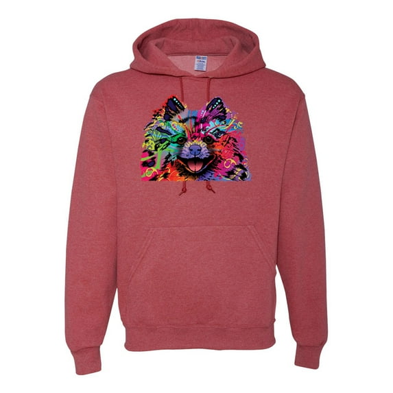 Wild Bobby, Colorful Rainbow Pomeranian Dog Animal Lover Unisex Graphic Hoodie Sweatshirt, Vintage Heather Red, 2XL