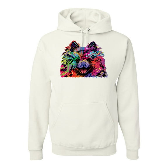 Wild Bobby, Colorful Rainbow Pomeranian Dog Animal Lover Unisex Graphic Hoodie Sweatshirt, White, 3XL