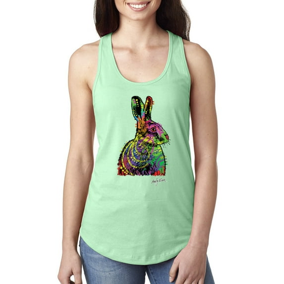 Wild Bobby, Colorful Rainbow Rabbit Animal Lover Ladies Racerback Tank Top, Mint, Small