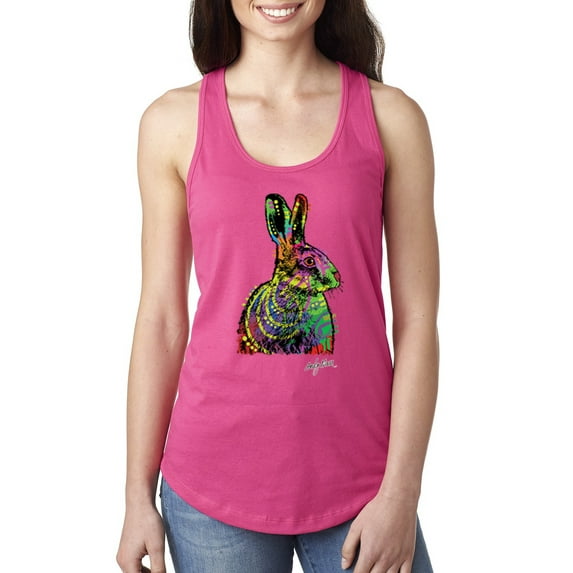 Wild Bobby, Colorful Rainbow Rabbit Animal Lover Ladies Racerback Tank Top, Raspberry, X-Large