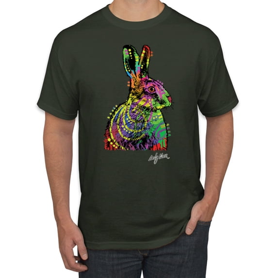 Wild Bobby, Colorful Rainbow Rabbit Animal Lover Men's Graphic T-Shirt, Forest Green, X-Large