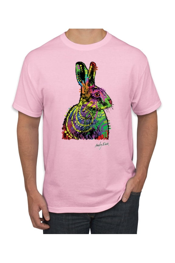 , Colorful Rainbow Rabbit Animal Lover Men's Graphic T-Shirt, Light Pink, Small