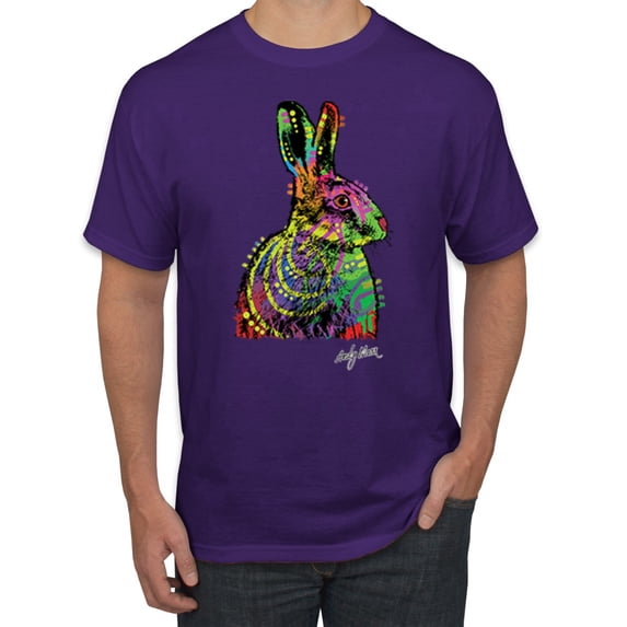 Wild Bobby, Colorful Rainbow Rabbit Animal Lover Men's Graphic T-Shirt, Purple, Medium