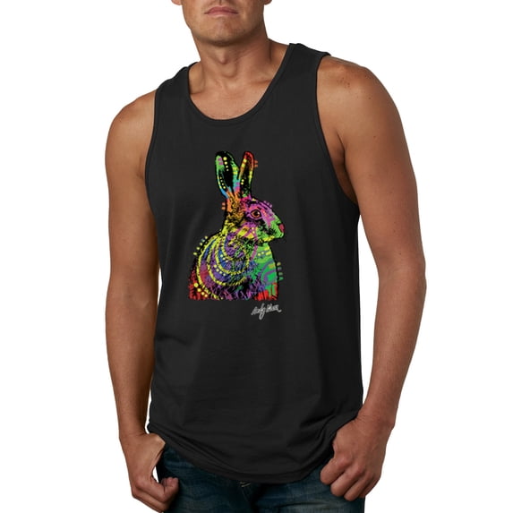 Wild Bobby, Colorful Rainbow Rabbit Animal Lover Mens Graphic Tank Top, Black, Medium