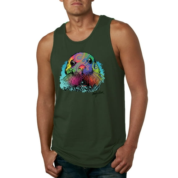 Wild Bobby, Colorful Rainbow Rabbit Animal Lover Mens Graphic Tank Top, Forest Green, Medium