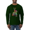 thumbnail image 1 of Wild Bobby, Colorful Rainbow Rabbit Animal Lover Mens Long Sleeve Shirt, Forest Green, Small, 1 of 3