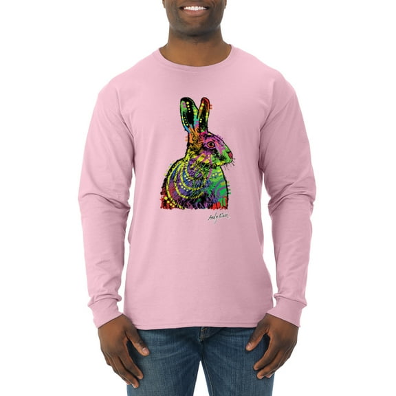 Wild Bobby, Colorful Rainbow Rabbit Animal Lover Mens Long Sleeve Shirt, Light Pink, Medium