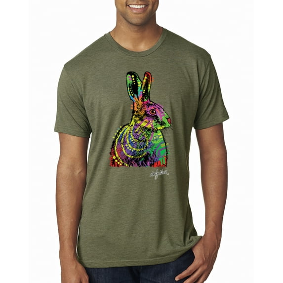 Wild Bobby, Colorful Rainbow Rabbit Animal Lover Mens Premium Tri Blend T-Shirt, Military Green, Medium