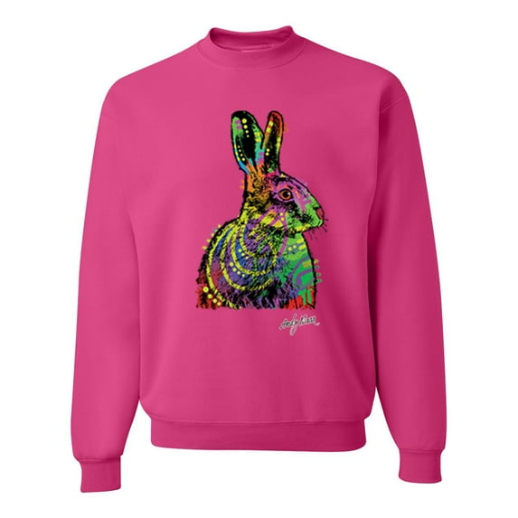Wild Bobby, Colorful Rainbow Rabbit Animal Lover Unisex Crewneck Graphic Sweatshirt, Fuschia, Large