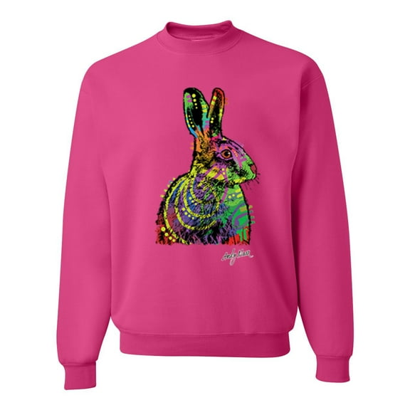 Wild Bobby, Colorful Rainbow Rabbit Animal Lover Unisex Crewneck Graphic Sweatshirt, Fuschia, Small