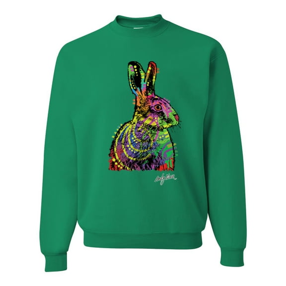 Wild Bobby, Colorful Rainbow Rabbit Animal Lover Unisex Crewneck Graphic Sweatshirt, Kelly, 5XL