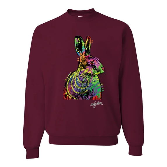Wild Bobby, Colorful Rainbow Rabbit Animal Lover Unisex Crewneck Graphic Sweatshirt, Maroon, Medium