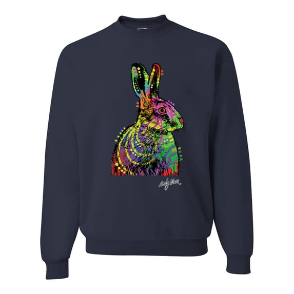 Wild Bobby, Colorful Rainbow Rabbit Animal Lover Unisex Crewneck Graphic Sweatshirt, Navy, Small