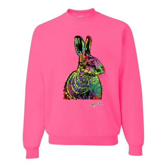 Wild Bobby, Colorful Rainbow Rabbit Animal Lover Unisex Crewneck Graphic Sweatshirt, Neon Pink, 2XL