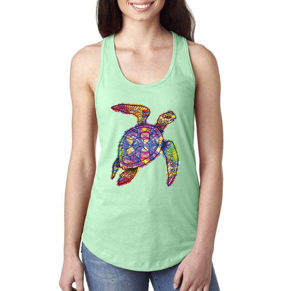 Wild Bobby, Colorful Rainbow Sea Turtle Animal Lover Ladies Racerback Tank Top, Mint, Small