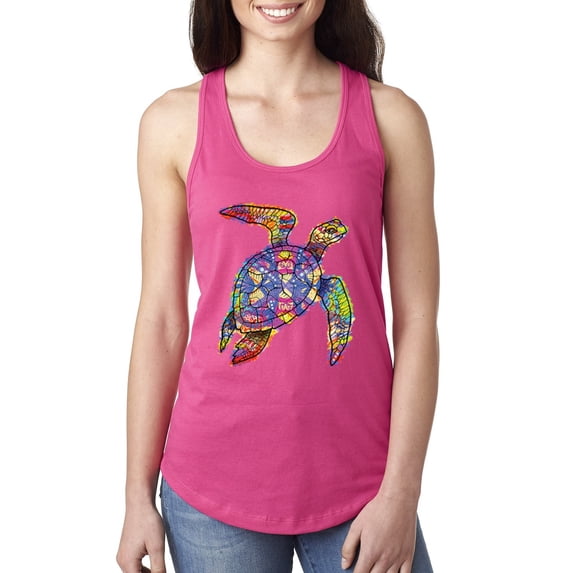 Wild Bobby, Colorful Rainbow Sea Turtle Animal Lover Ladies Racerback Tank Top, Raspberry, Large