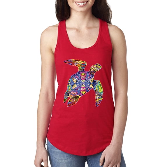 Wild Bobby, Colorful Rainbow Sea Turtle Animal Lover Ladies Racerback Tank Top, Red, X-Large