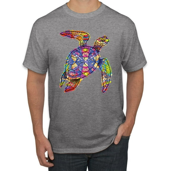 Wild Bobby, Colorful Rainbow Sea Turtle Animal Lover Men's Graphic T-Shirt, Heather Grey, X-Large