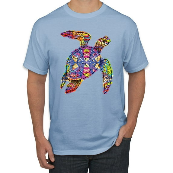 Wild Bobby, Colorful Rainbow Sea Turtle Animal Lover Men's Graphic T-Shirt, Light Blue, Small