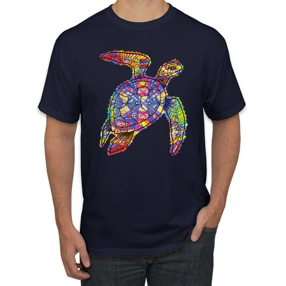 Wild Bobby, Colorful Rainbow Sea Turtle Animal Lover Men's Graphic T-Shirt, Navy, X-Large