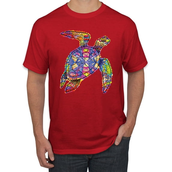 Wild Bobby, Colorful Rainbow Sea Turtle Animal Lover Men's Graphic T-Shirt, Red, 3XL