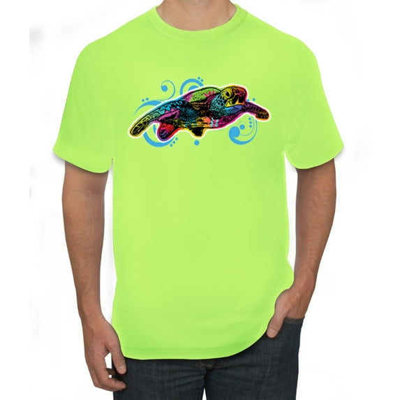 Wild Bobby, Colorful Rainbow Sea Turtle Animal Lover Men's Graphic T-Shirt, Safety Green, Small