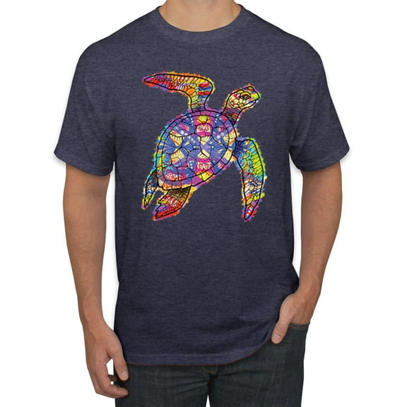 Wild Bobby, Colorful Rainbow Sea Turtle Animal Lover Men's Graphic T-Shirt, Vintage Heather Navy, Large