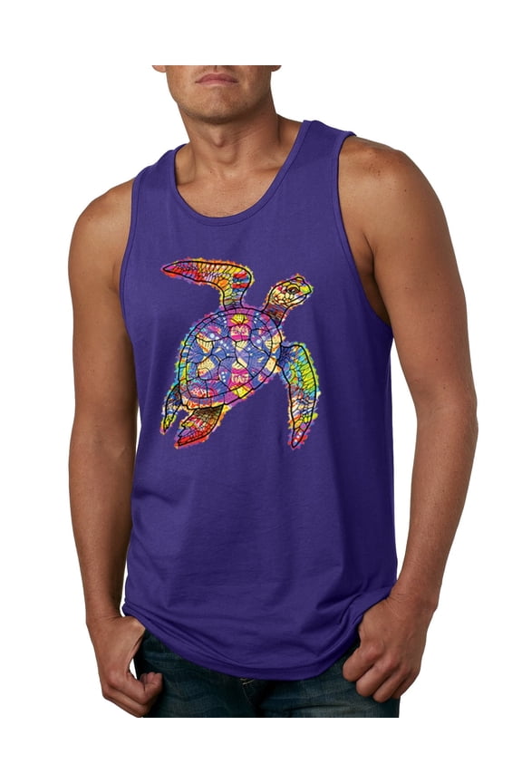, Colorful Rainbow Sea Turtle Animal Lover Mens Graphic Tank Top, Purple, Small