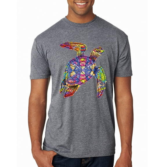 Wild Bobby, Colorful Rainbow Sea Turtle Animal Lover Mens Premium Tri Blend T-Shirt, Premium Heather, Medium