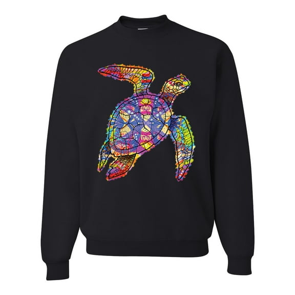 Wild Bobby, Colorful Rainbow Sea Turtle Animal Lover Unisex Crewneck Graphic Sweatshirt, Black, Small