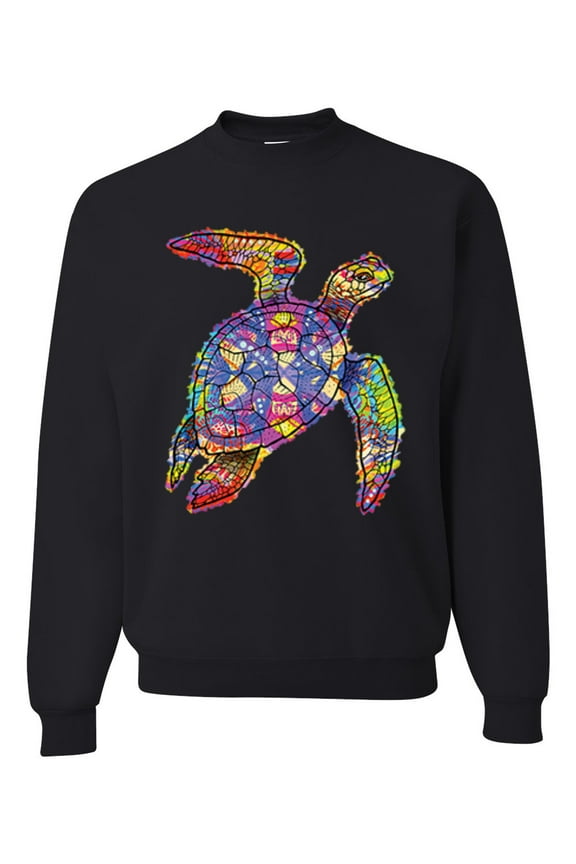 , Colorful Rainbow Sea Turtle Animal Lover Unisex Crewneck Graphic Sweatshirt, Black, Small
