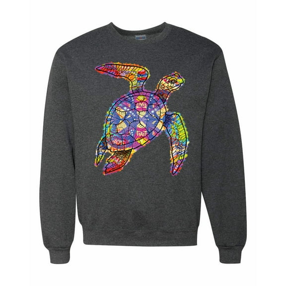 Wild Bobby, Colorful Rainbow Sea Turtle Animal Lover Unisex Crewneck Graphic Sweatshirt, Heather Black, X-Large