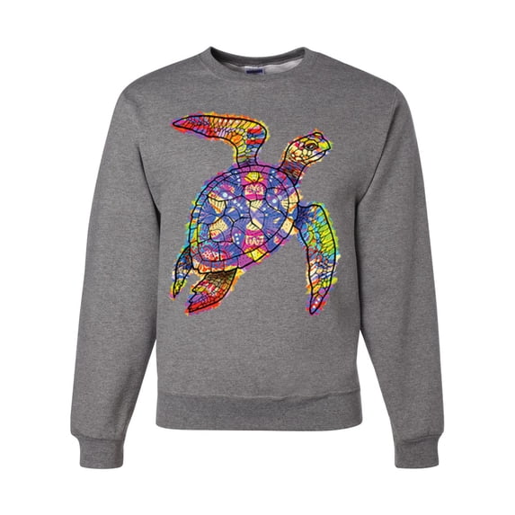 Wild Bobby, Colorful Rainbow Sea Turtle Animal Lover Unisex Crewneck Graphic Sweatshirt, Heather Grey, 2XL