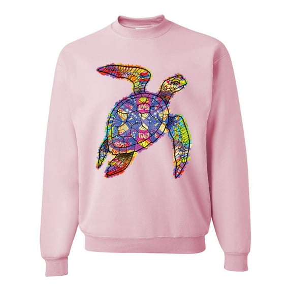 Wild Bobby, Colorful Rainbow Sea Turtle Animal Lover Unisex Crewneck Graphic Sweatshirt, Light Pink, 2XL