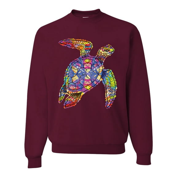Wild Bobby, Colorful Rainbow Sea Turtle Animal Lover Unisex Crewneck Graphic Sweatshirt, Maroon, X-Large