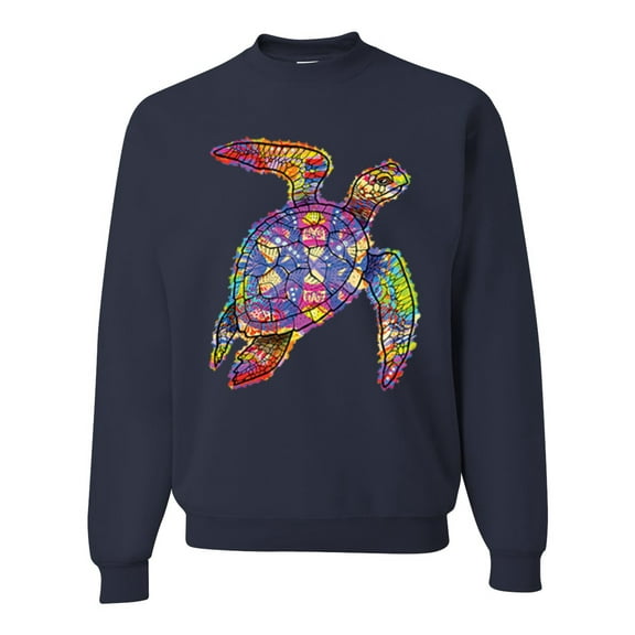 Wild Bobby, Colorful Rainbow Sea Turtle Animal Lover Unisex Crewneck Graphic Sweatshirt, Navy, Small