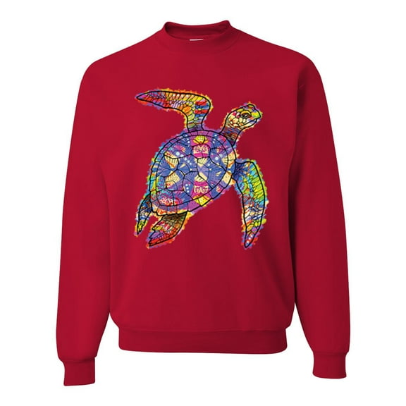 Wild Bobby, Colorful Rainbow Sea Turtle Animal Lover Unisex Crewneck Graphic Sweatshirt, Red, 3XL