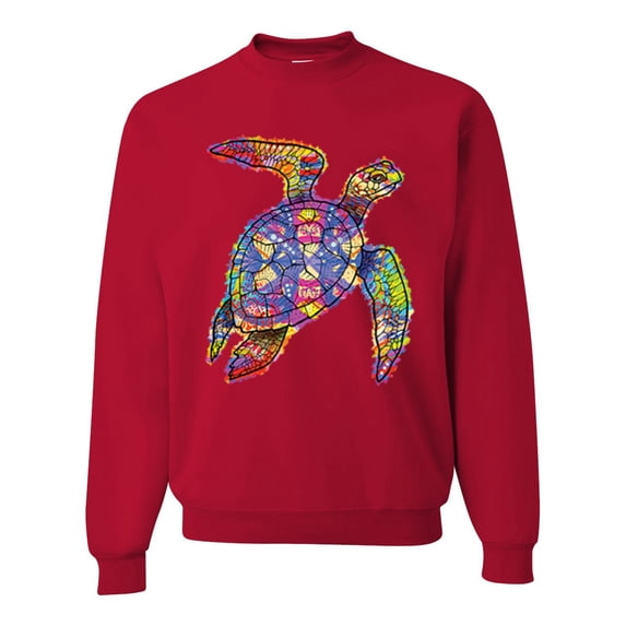 Wild Bobby, Colorful Rainbow Sea Turtle Animal Lover Unisex Crewneck Graphic Sweatshirt, Red, 5XL