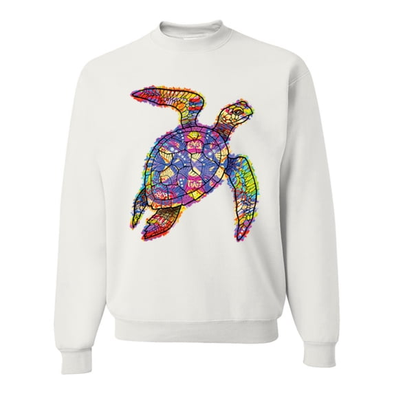 Wild Bobby, Colorful Rainbow Sea Turtle Animal Lover Unisex Crewneck Graphic Sweatshirt, White, Small