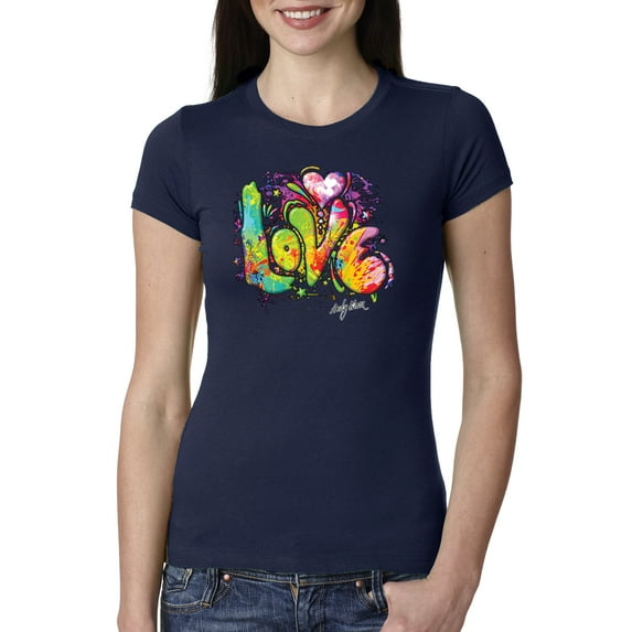 Colorful Rainbow Paint Love Streetwear Womens Slim Fit Junior Tee, Navy, Large