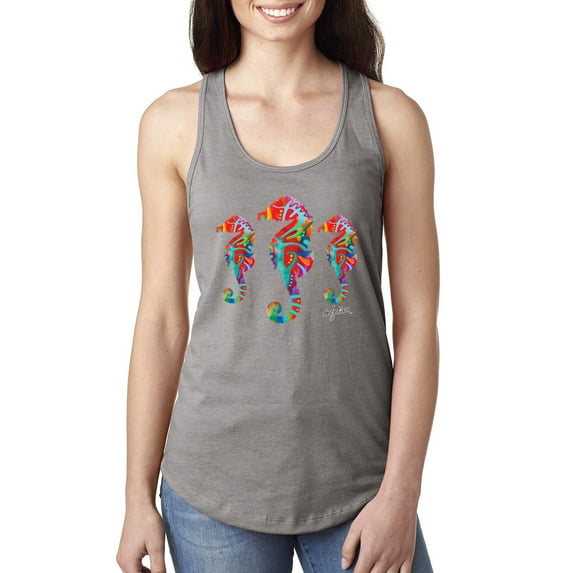 Wild Bobby, Colorful Rainbow Seahorses Animal Lover Ladies Racerback Tank Top, Heather Grey, X-Large