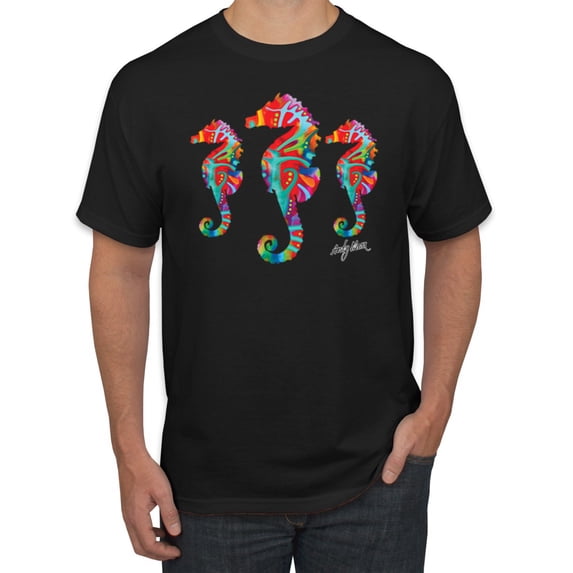 Wild Bobby, Colorful Rainbow Seahorses Animal Lover Men's Graphic T-Shirt, Black, Small