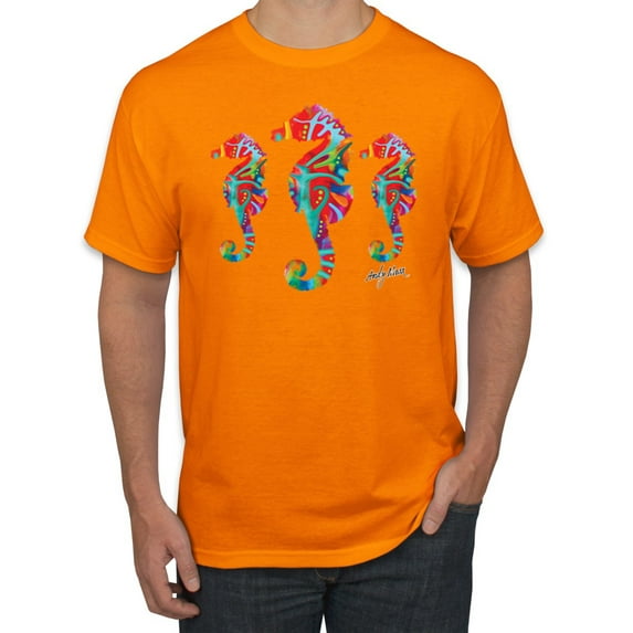 Wild Bobby, Colorful Rainbow Seahorses Animal Lover Men's Graphic T-Shirt, Orange, 5XL