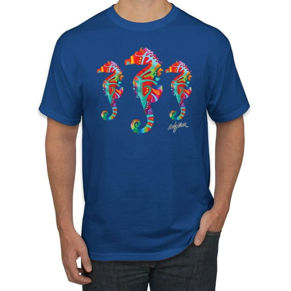 Wild Bobby, Colorful Rainbow Seahorses Animal Lover Men's Graphic T-Shirt, Royal, 2XL